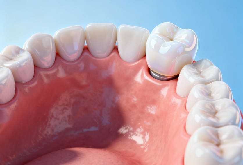 esempio di corona dentale in ceramica su dentatura